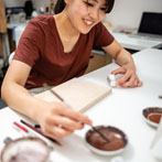 Miyu Kurihara working in her studio on collaborative work done with Yuta Segawa, London 2019